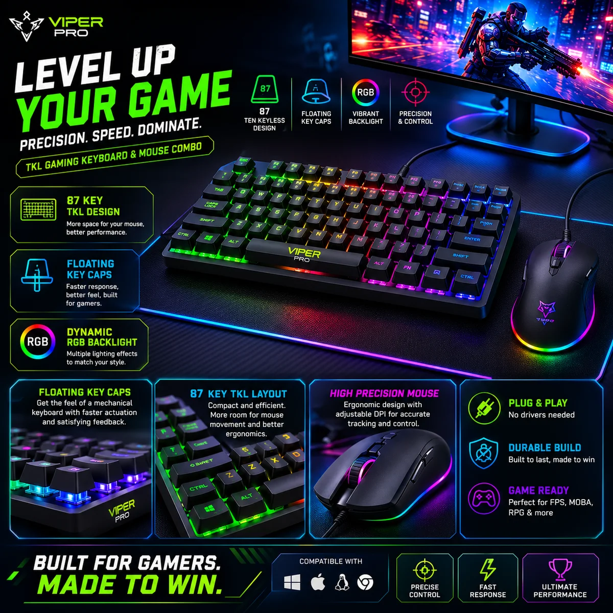 EvoFox Fireblade TKL Semi-Mechanical Gaming Keyboard