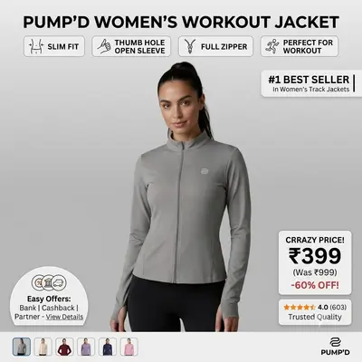 PUMP'D Women's Slim Fit Sports Jacket with Thumb Hole Sleeves