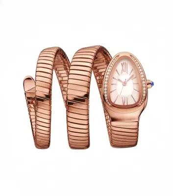 Shocknshop Analog White Dial Diamond-Embellished Snake Spiral Bracelet Watch for Women -WCH166 (Rosegold)